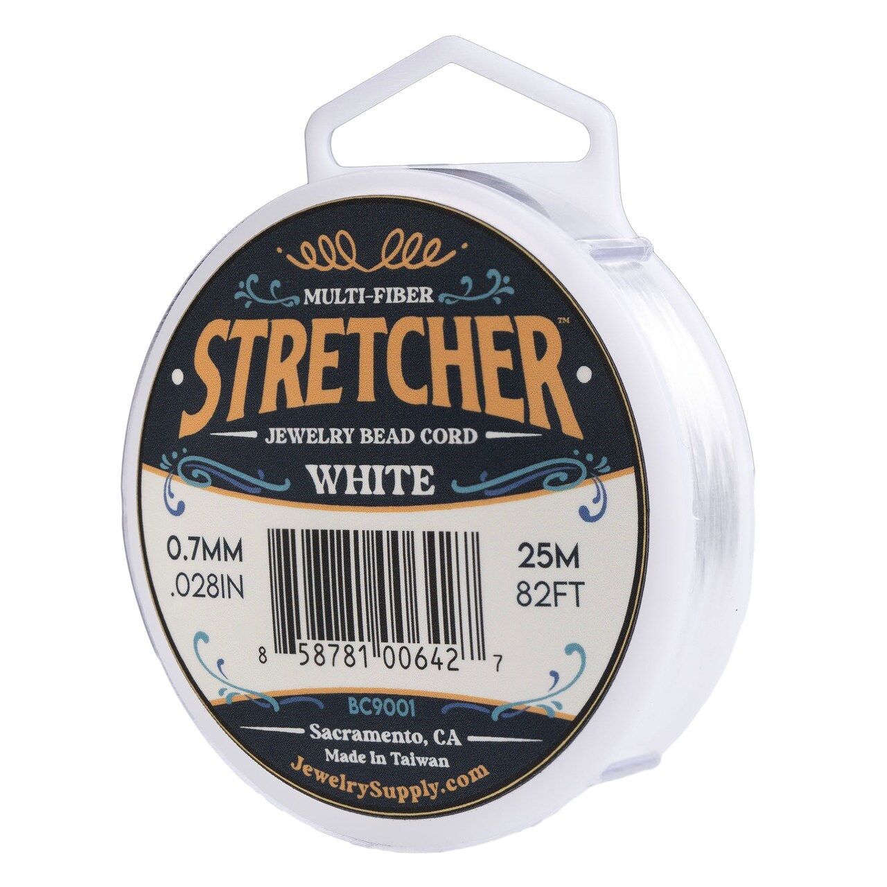 Stretcher Beading Cord – Multi-Fiber Stretchy Jewelry Bead Cord – White Color, 0.7mm Diameter, 25 Meter Spool – Jewelry Making Cord for Creating Necklaces, Bracelets, and DIY Crafts
